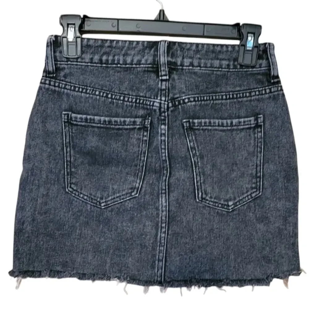 PacSun Black Denim Mini Skirt Punk Emo Goth Rocker Biker Y2K 90s Festival Sz‎ 23